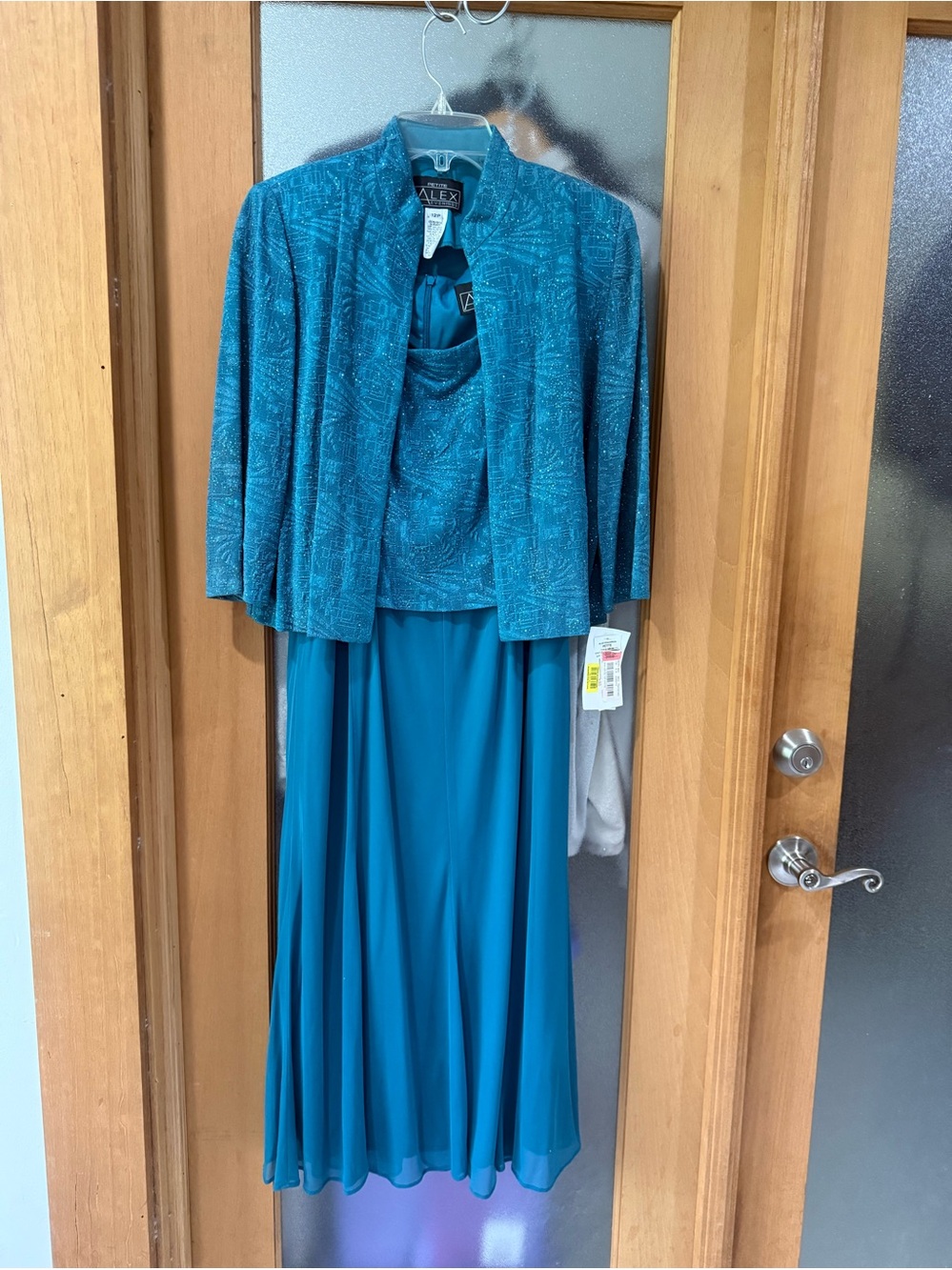 Alex Evenings Teal Two-Piece Dress and Jacket  Set - 12 Petite